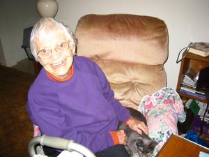 Grandma in January 2004, with her cat