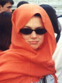 Olivia gettin' funky in my orange scarf and sunglasses